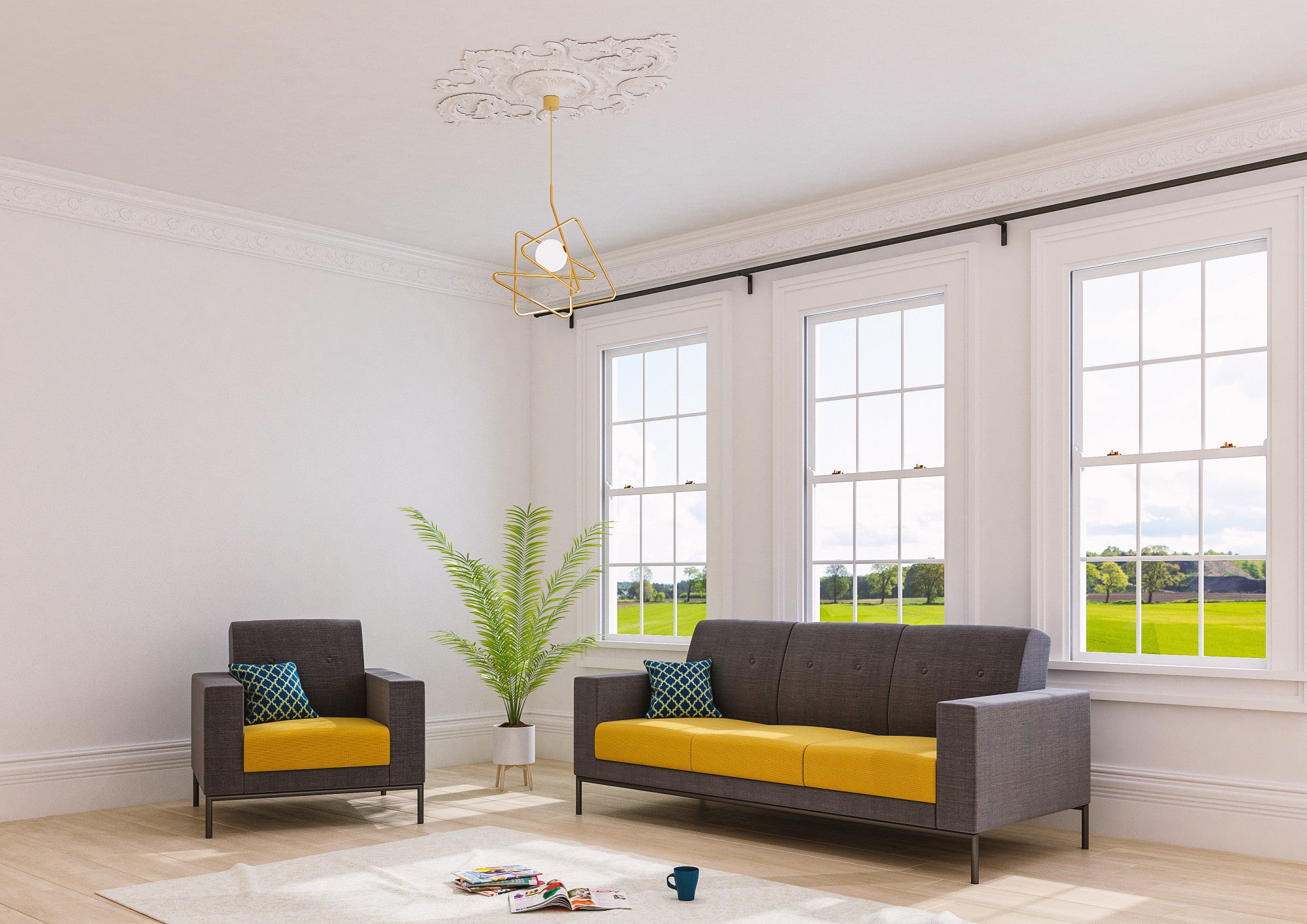 HARRIS - Three Seat Sofa, Metal Base