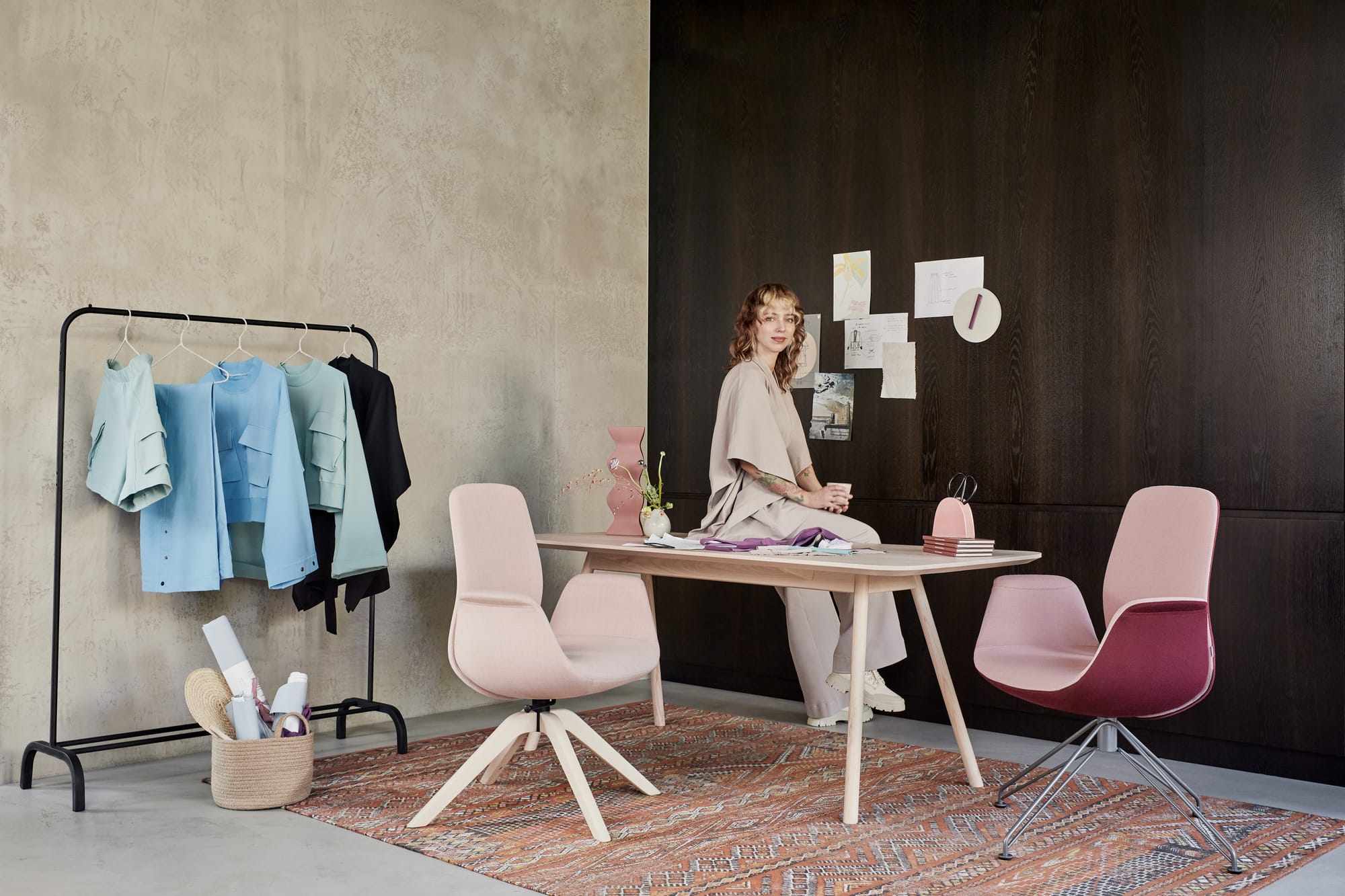 Ellie Low Backrest Swivel Armchair with 5 Star Base