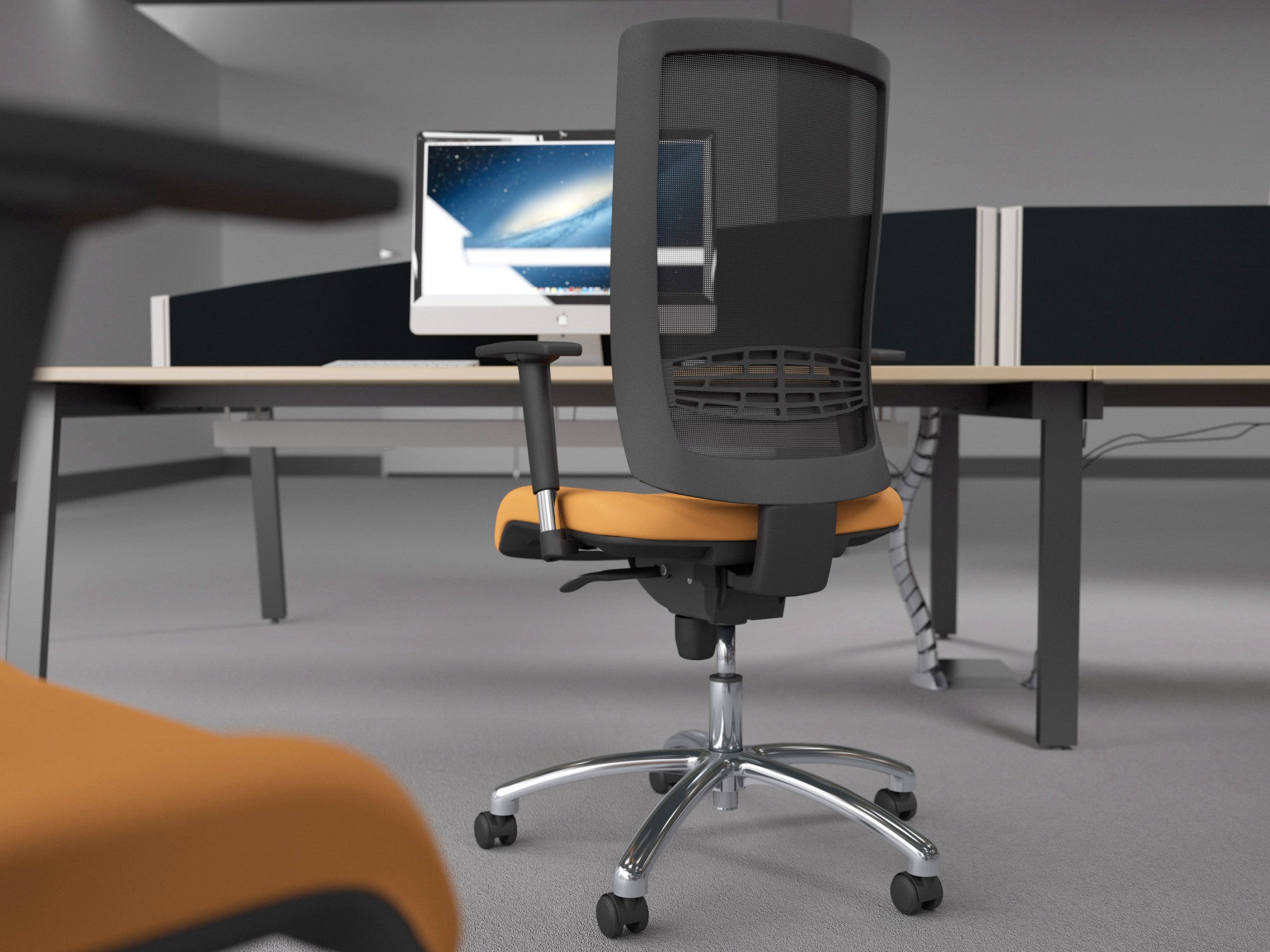 Begin White Swivel Chair, Mesh Backrest, Chrome Base, Seat Slide, Lumbar Support, Zodiac Adjustable Arms