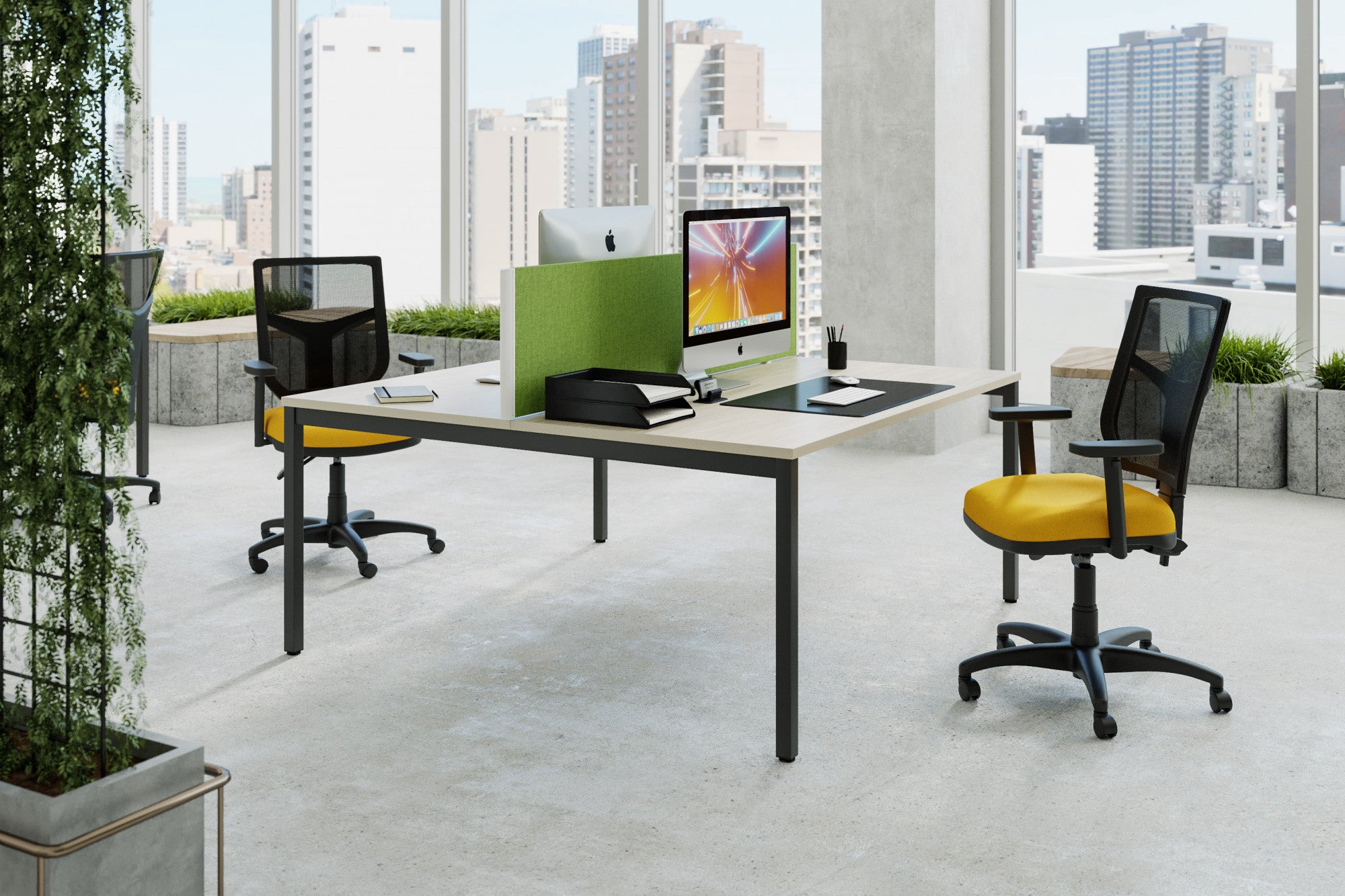 C-Sense 1 Person Crescent Desk & Desk High Pedestal