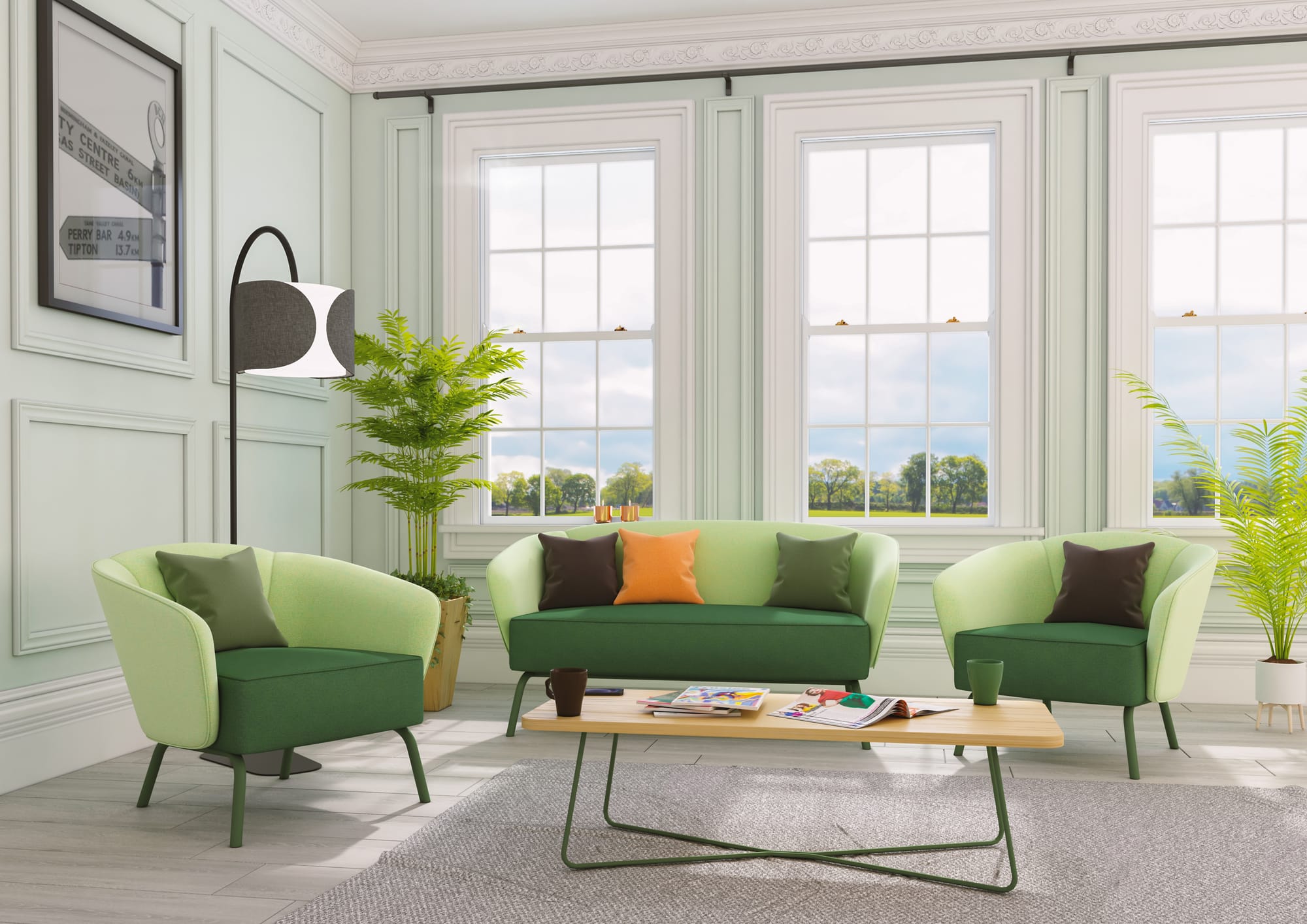 ASPECT - Three Seat Sofa, Wooden Legs