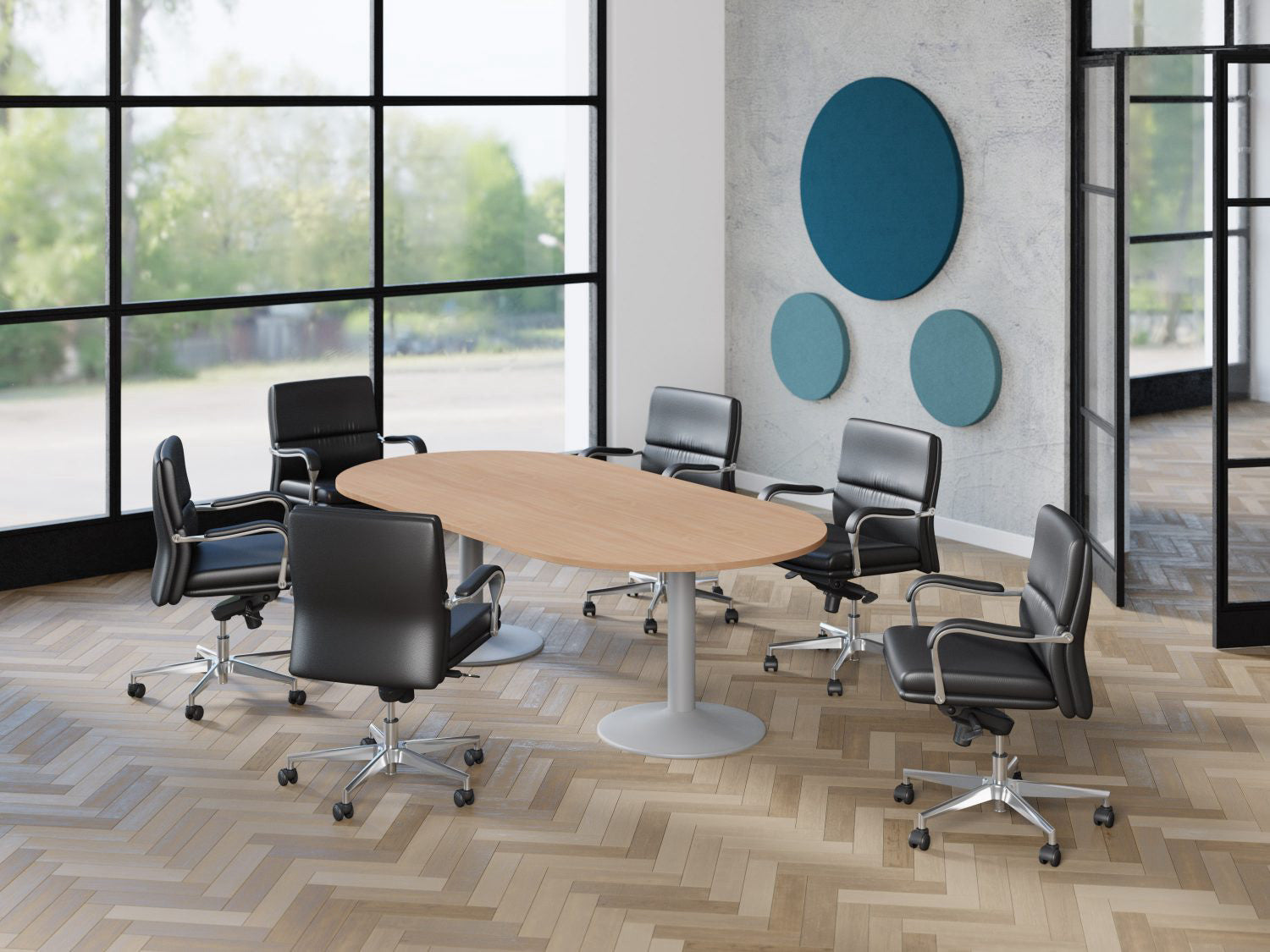 Kito Oval Meeting Table, Triple Cylinder Leg Base - Size 3200mm x 1000mm
