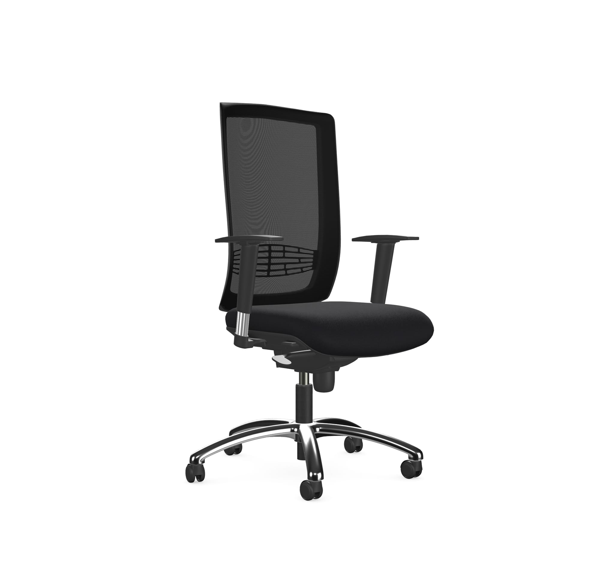 Begin Black Swivel Chair, Mesh Backrest, Chrome Base, Seat Slide, Lumbar Support, Vario Adjustable Arms