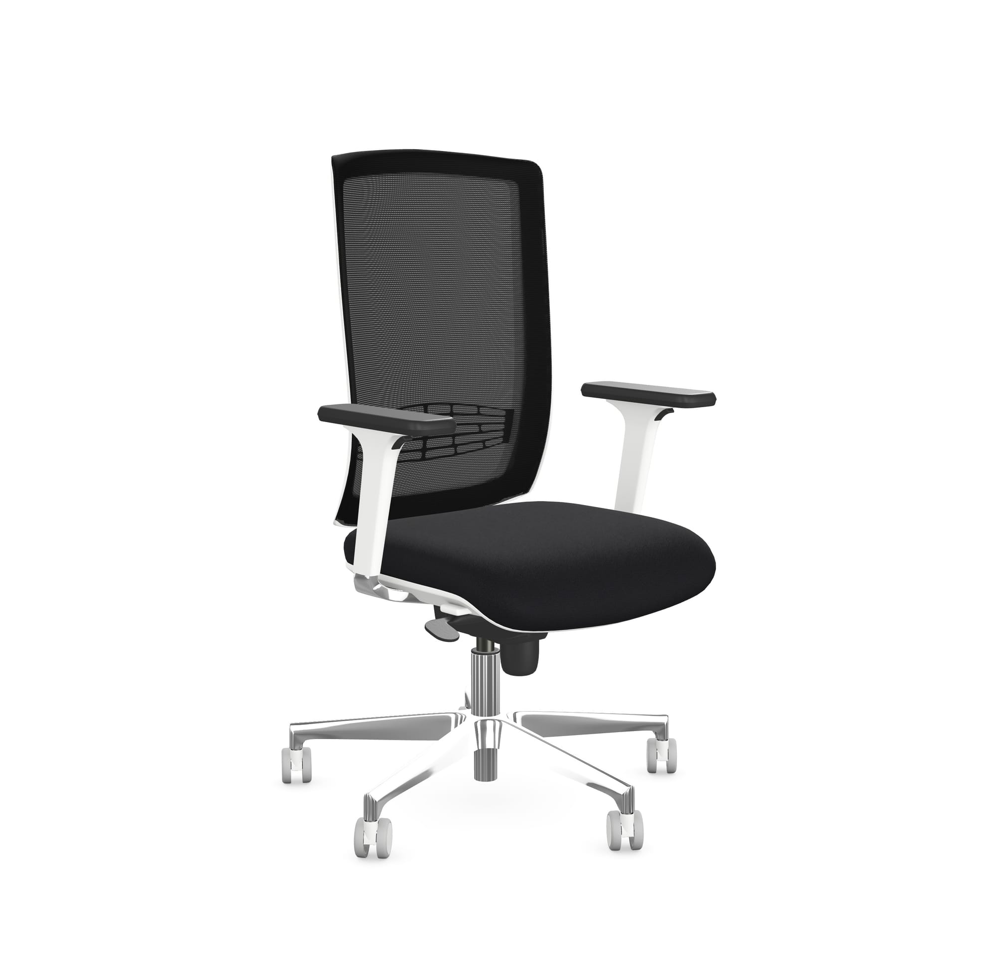 Begin White Swivel Chair, Mesh Backrest, Chrome Base, Seat Slide, Lumbar Support, Zodiac Adjustable Arms