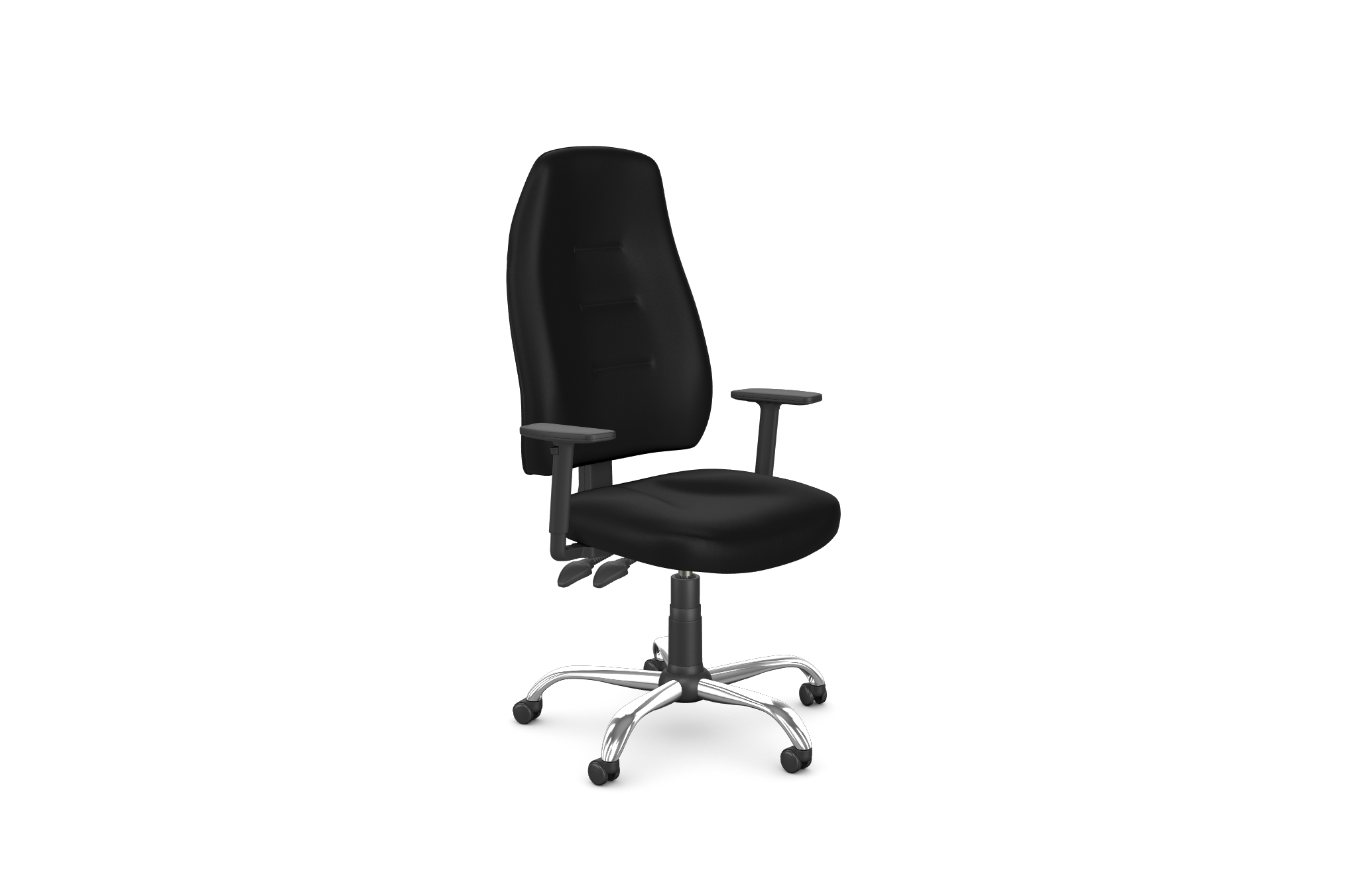Positura Swivel 3 Lever Chair,  Chrome Base, Adjustable Step PU Arms with Sliding Tops