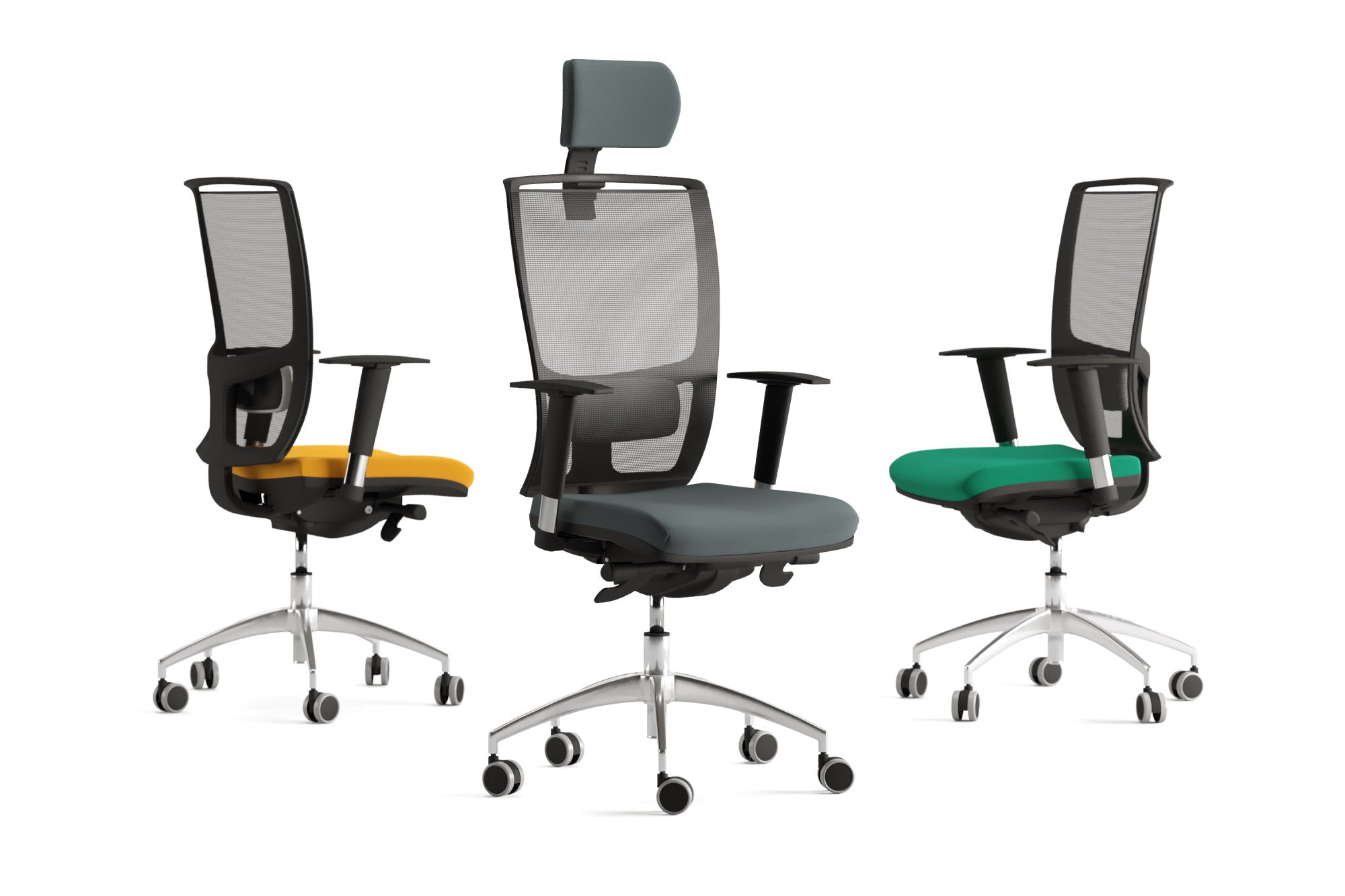 OZ Series High Backrest Swivel Mesh Chair with Headrest, Vario Adjustable Arms