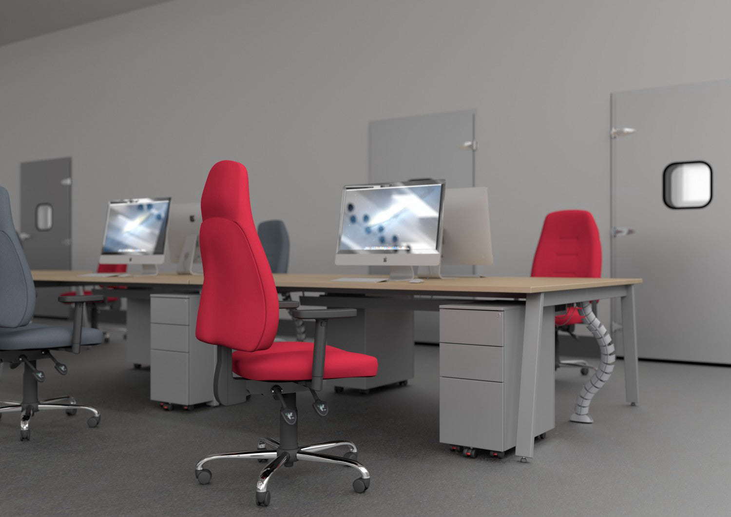 Positura Swivel 3 Lever Chair,  Chrome Base, Adjustable Step PU Arms with Sliding Tops