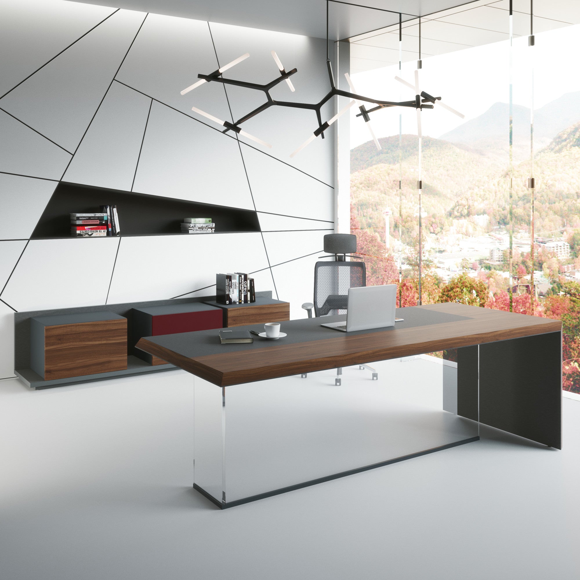 Soreno Desk with Transparent Tempered Glass Leg