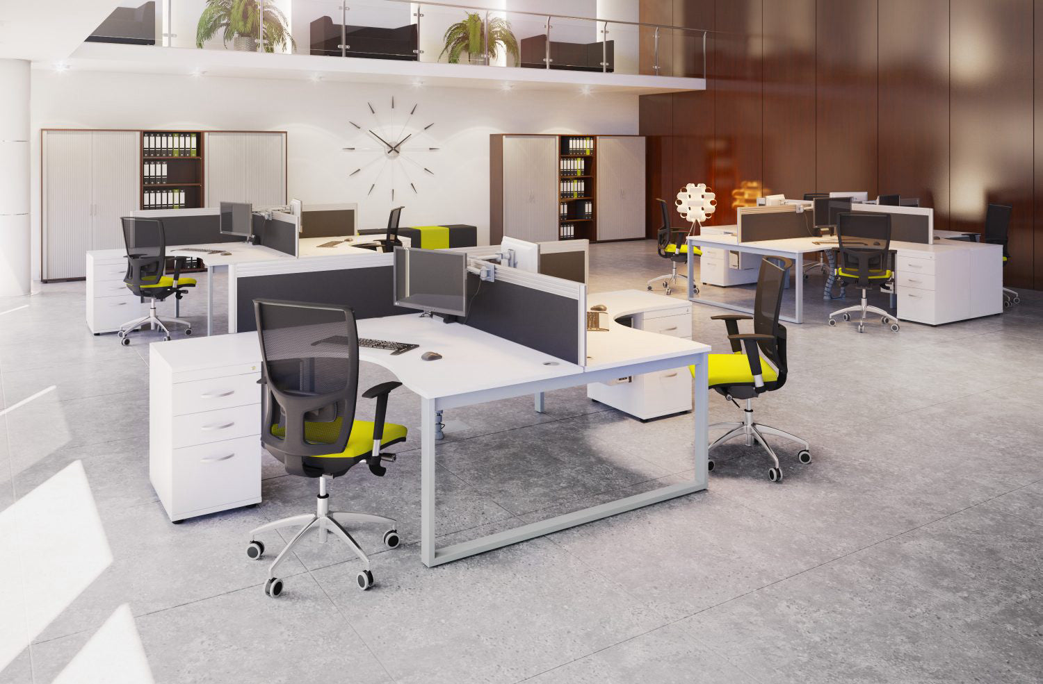 Switch 1 Person Crescent Desk & Desk High Pedestal, Open Leg